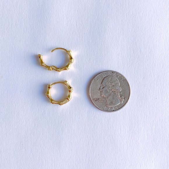 COPY - MINI GOLD HOOPS SMALL BAMBOO GOLD HOOPS - Picture 2 of 5